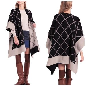 Barbour Modern Heritage Reversible Knit Cape Wrap Poncho OS Geometric  F278